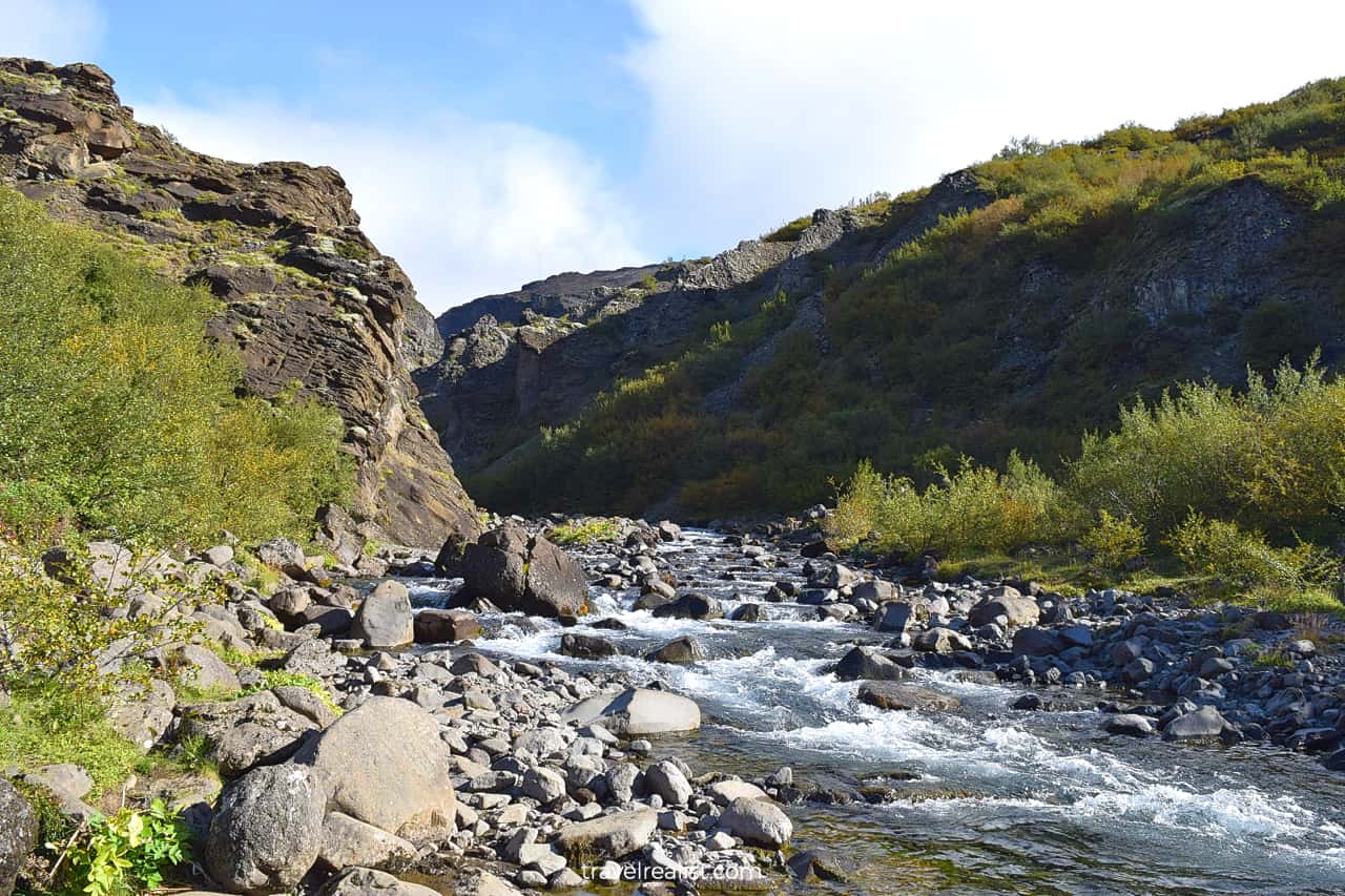 Creek crossing on way to Glymur Waterfall in Iceland