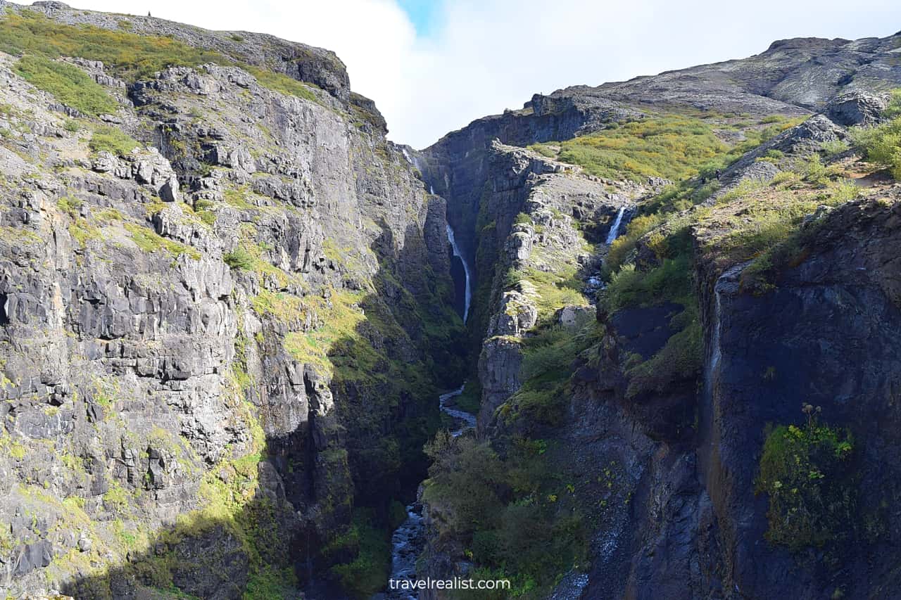 First view of Glymur Waterfall in Iceland