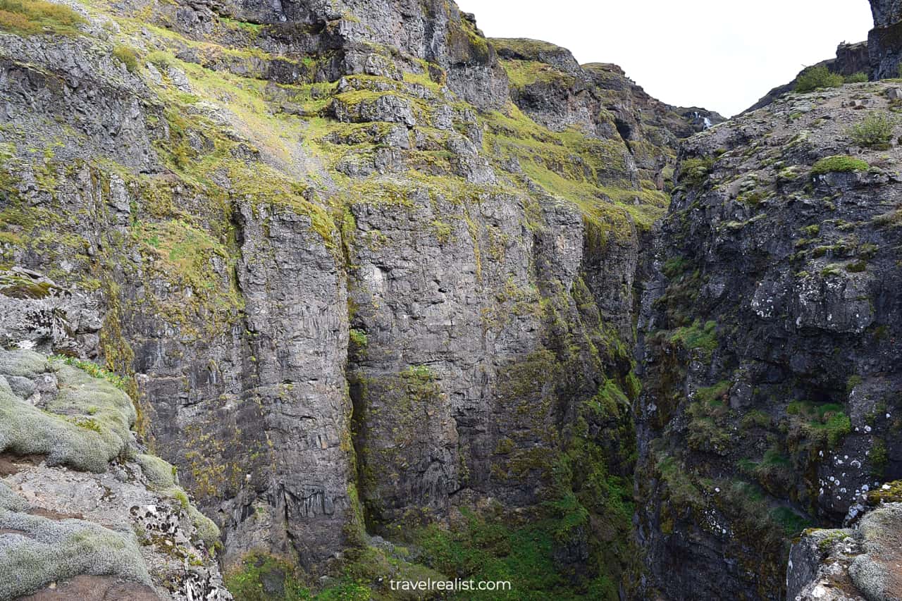 Narrow canyon near Glymur Waterfall in Iceland