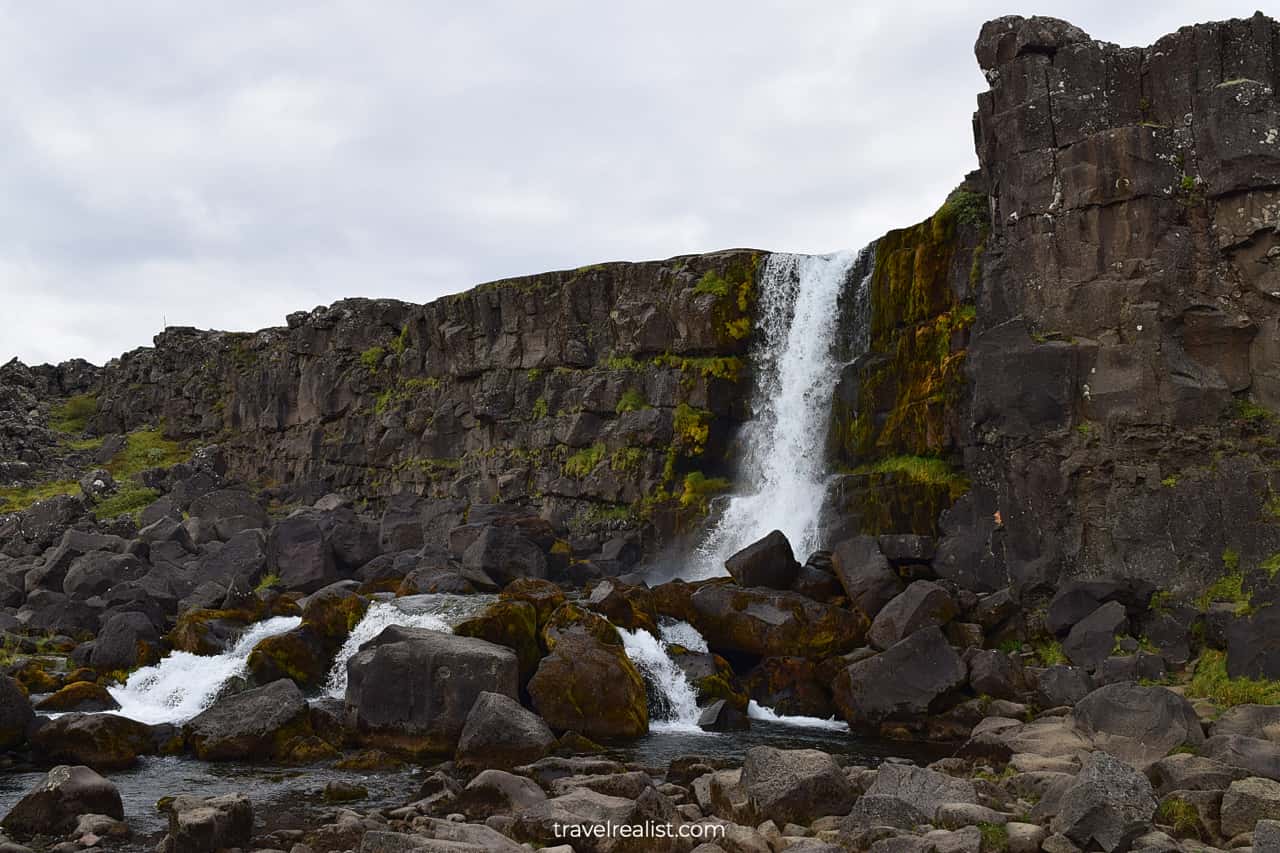 Oxararfoss in Thingvellir on Golden Circle map in Iceland