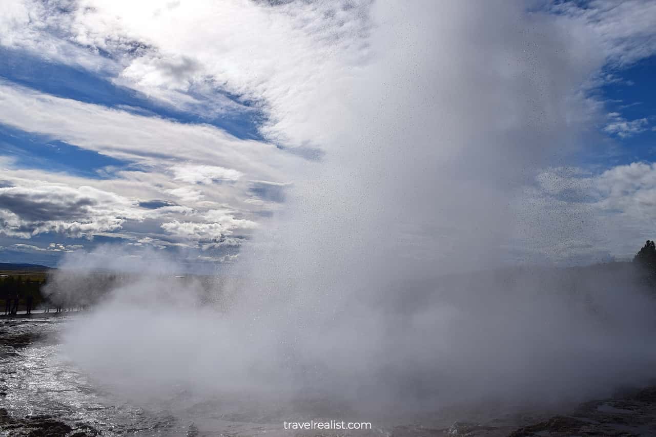 After Strokkur geyser eruption on Golden Circle map in Iceland