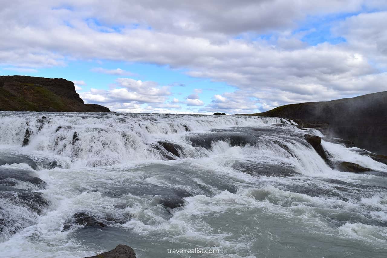 Close view at Gullfoss waterfall on Golden Circle map in Iceland