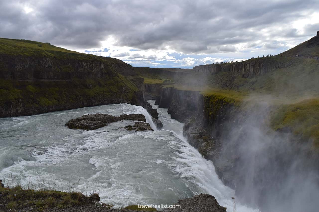 Gullfoss waterfall canyon on Golden Circle, the iconic easiest to reach Iceland waterfall