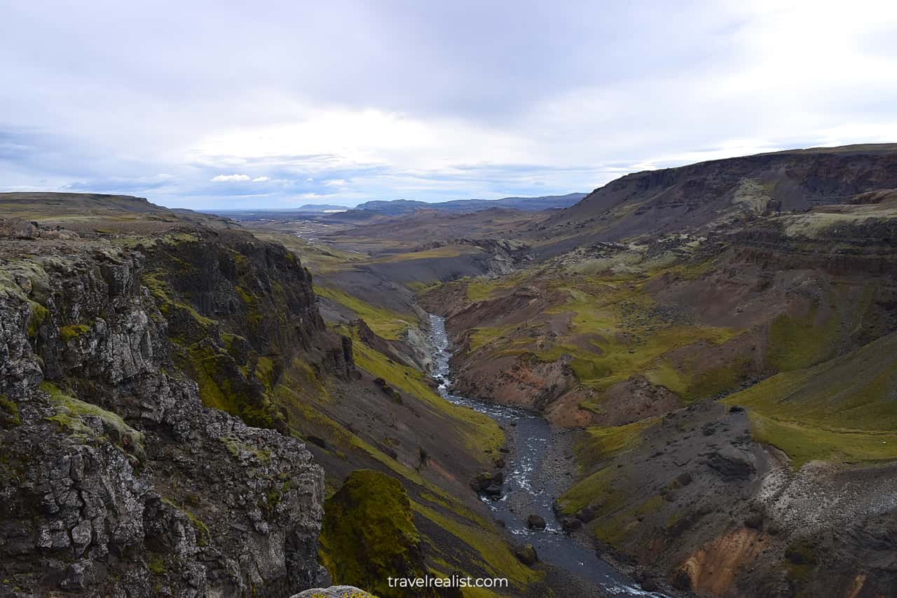 Valley near Haifoss waterfall on Golden Circle map in Iceland