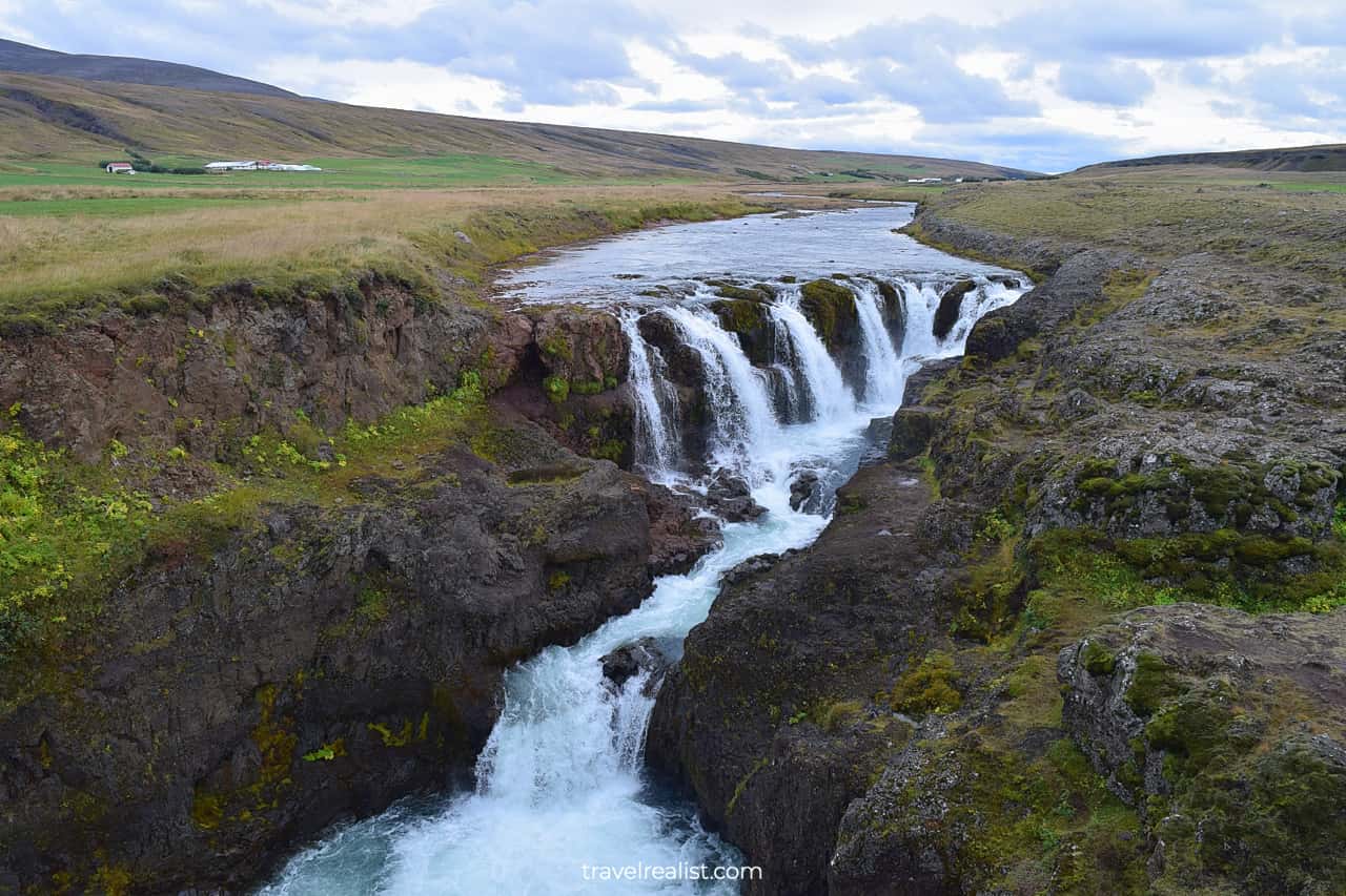 Kolugljufur waterfall, or Kolufoss, views in Northern Iceland