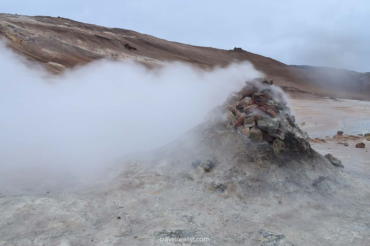 Steaming fumarole in Hverir in Northern Iceland
