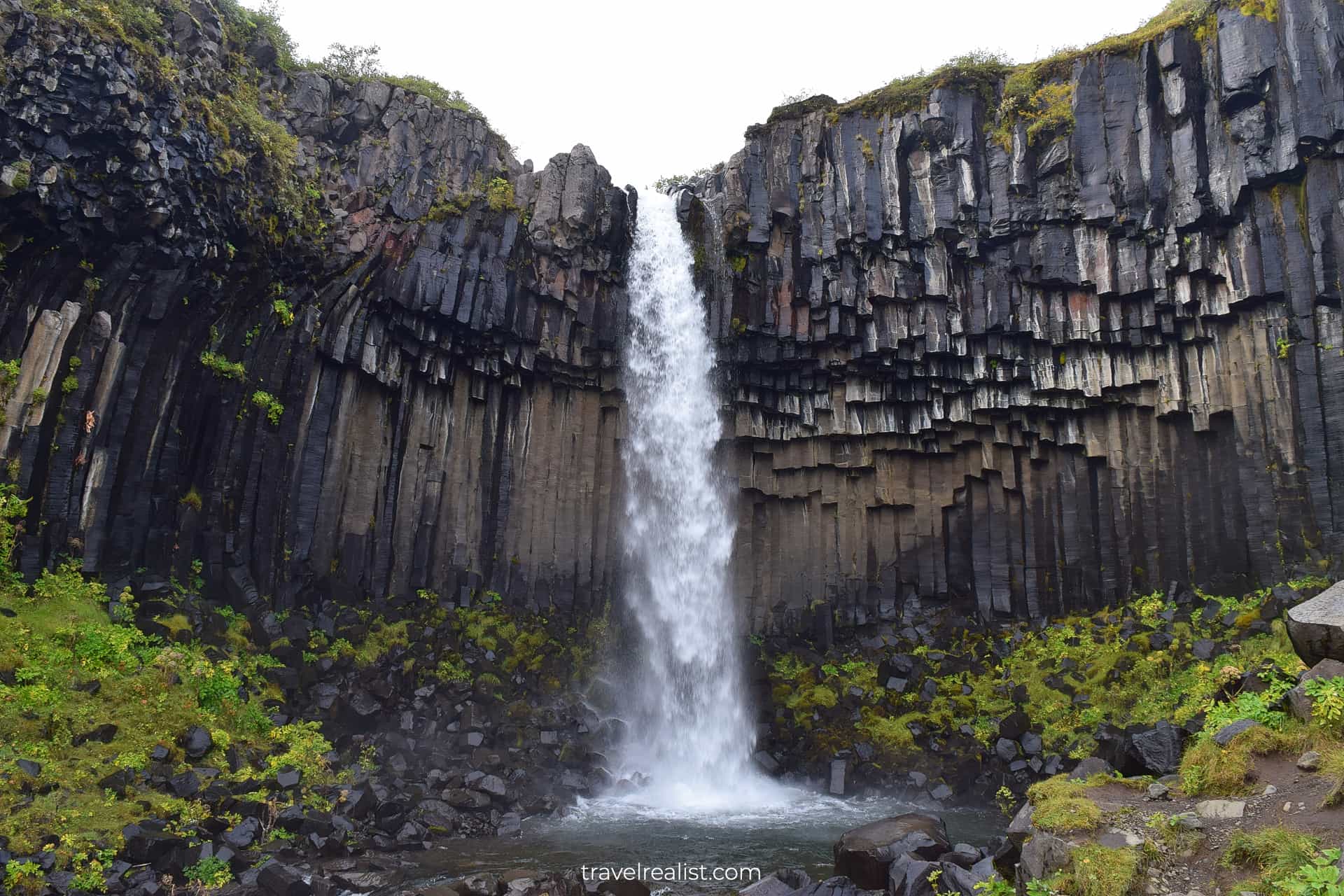 Close up view of Svartifoss waterfall in Skaftafell National Park in Iceland