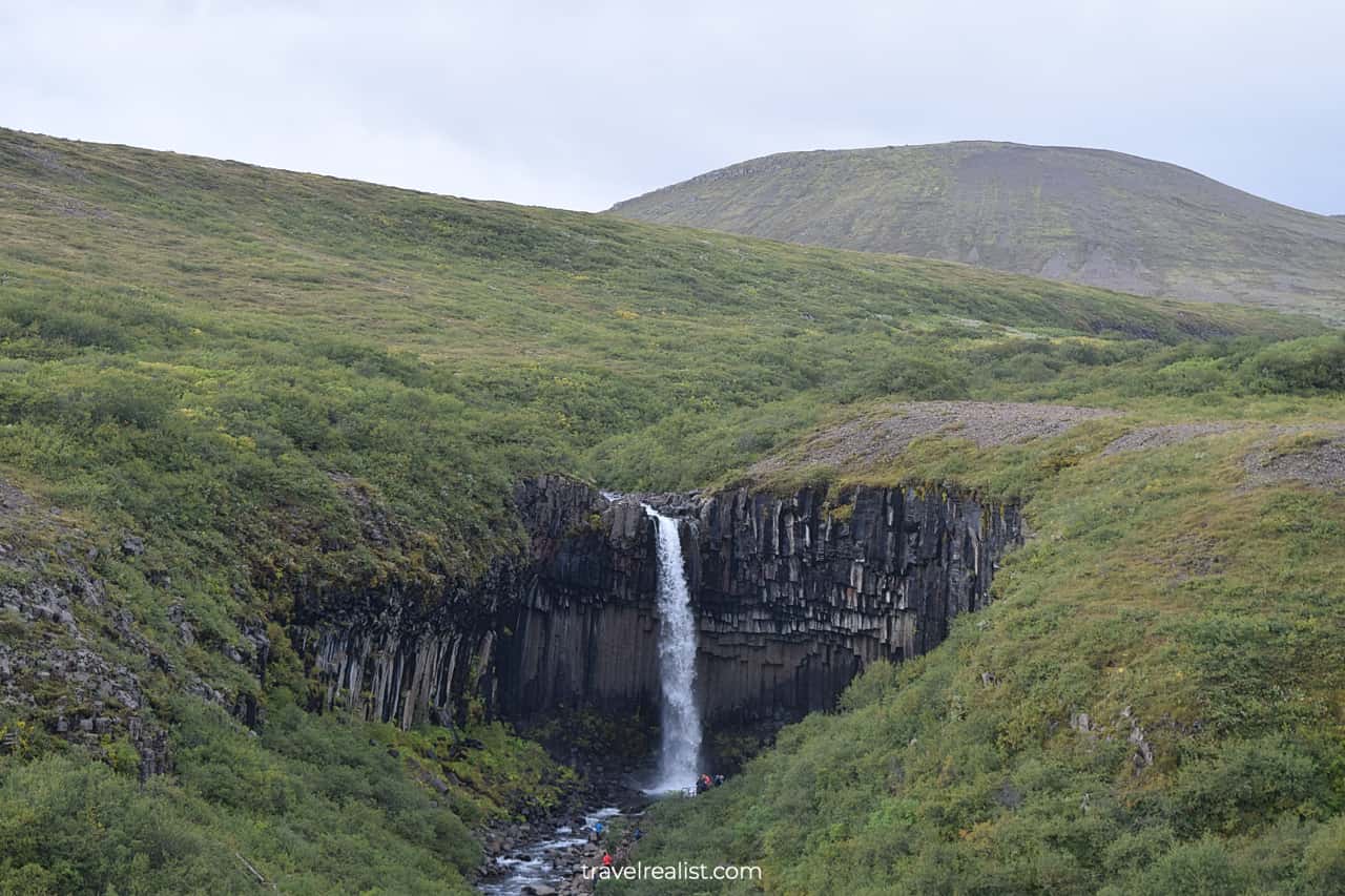 Distant view of Svartifoss waterfall in Skaftafell National Park in Iceland