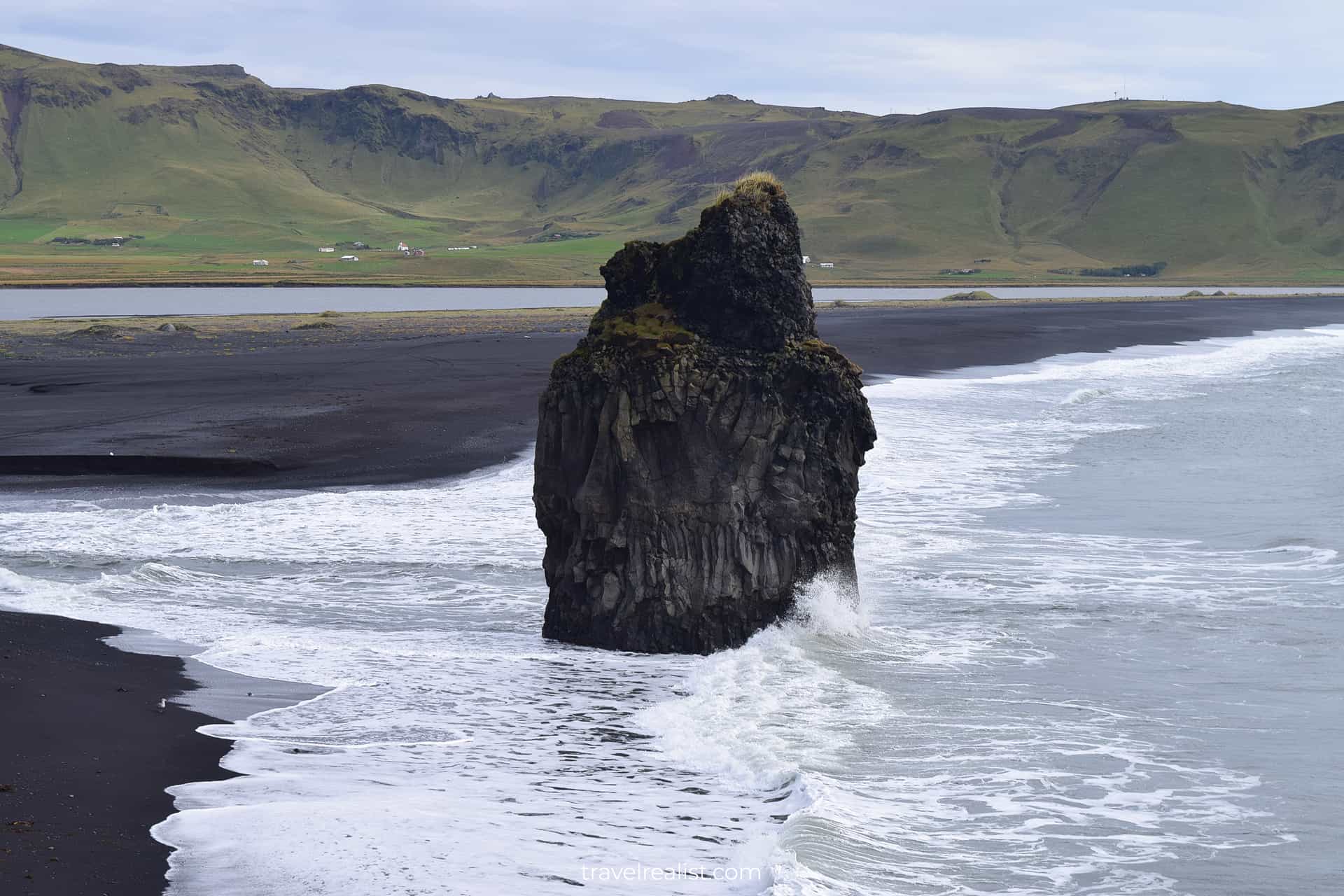 View of Arnardrangur at Reynisfjara Black Sand Beach in South Iceland