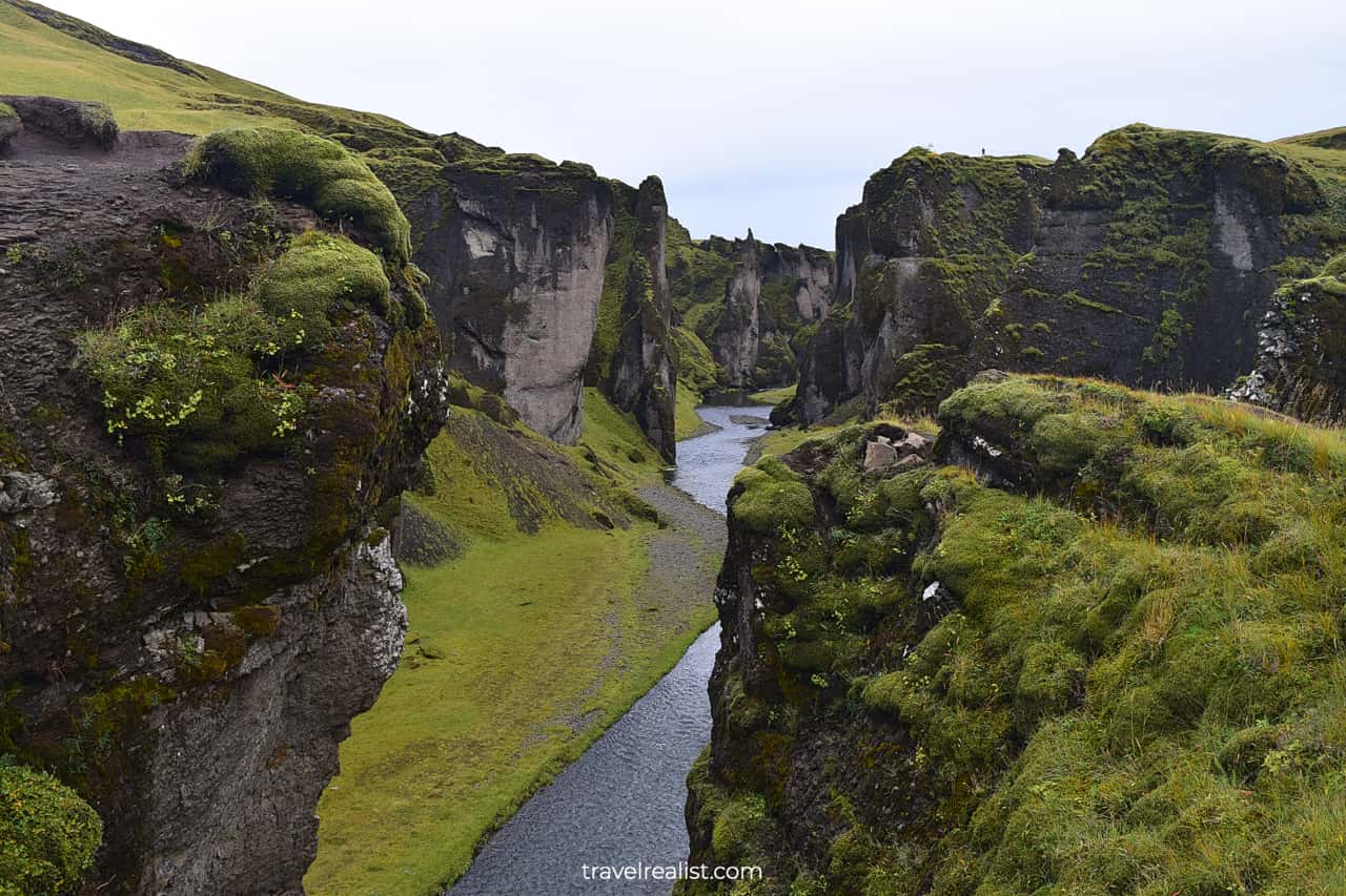 River flows through narrow Fjaðrárgljúfur Canyon in South Iceland
