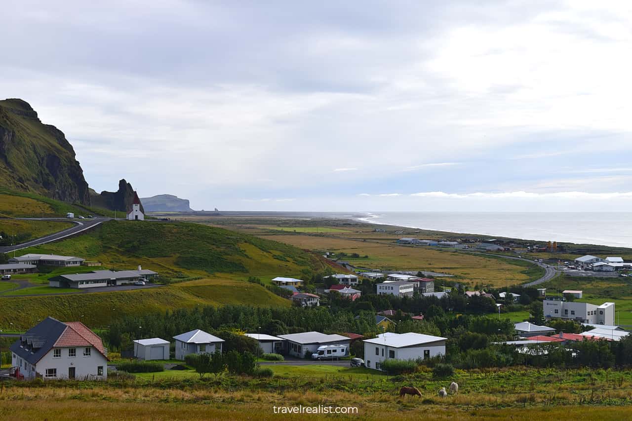 Views of Vik in South Iceland and Atlantic Ocean