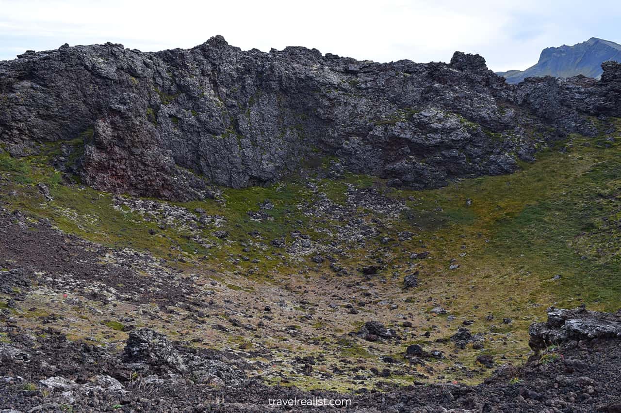 Inside Saxhóll Crater in Snaefellsjokull National Park in Western Region, Iceland