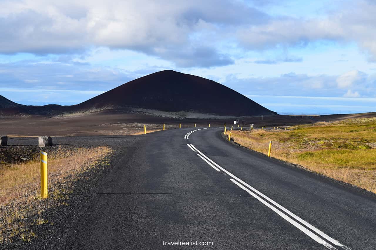 Highway near volcano in Western Region, Iceland