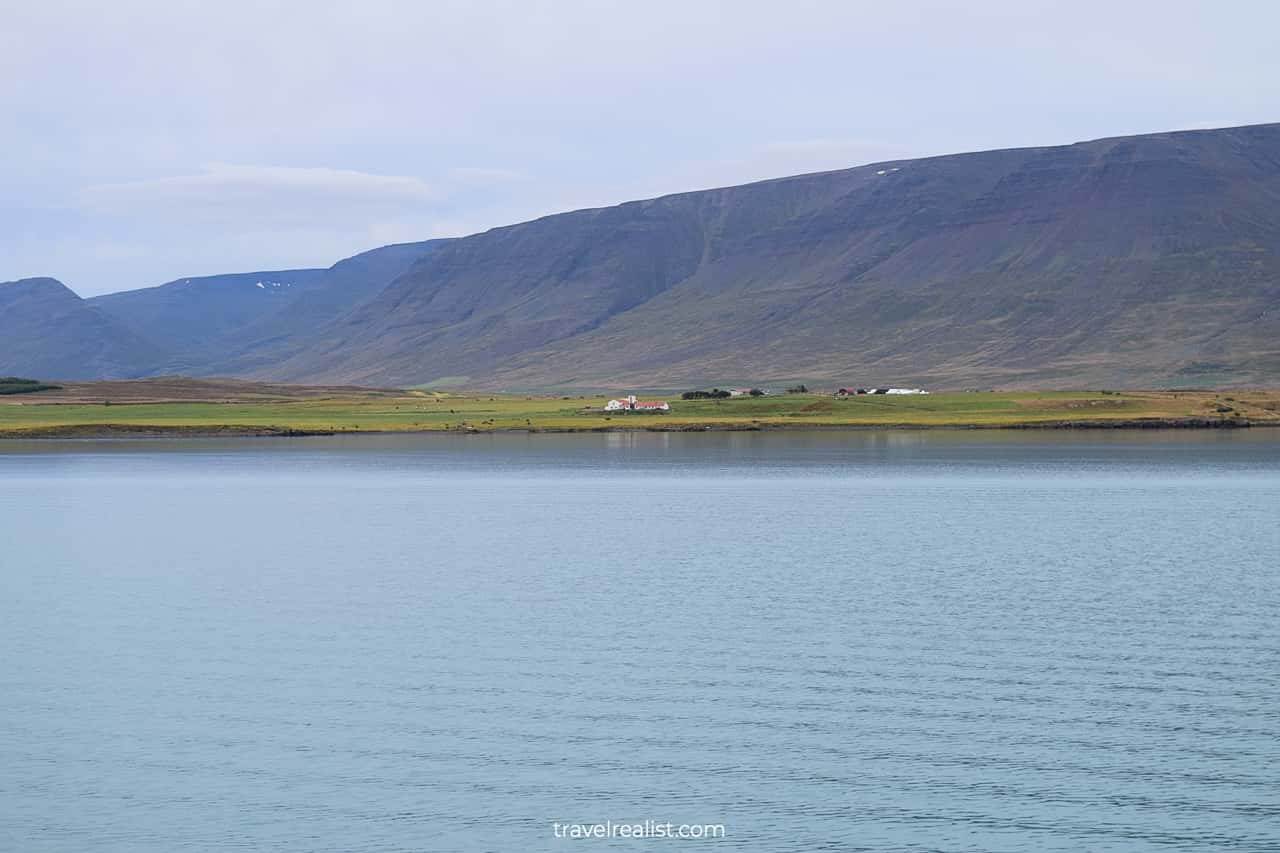 House and mountains in Eyjafjörður fjord in Akureyri, Iceland