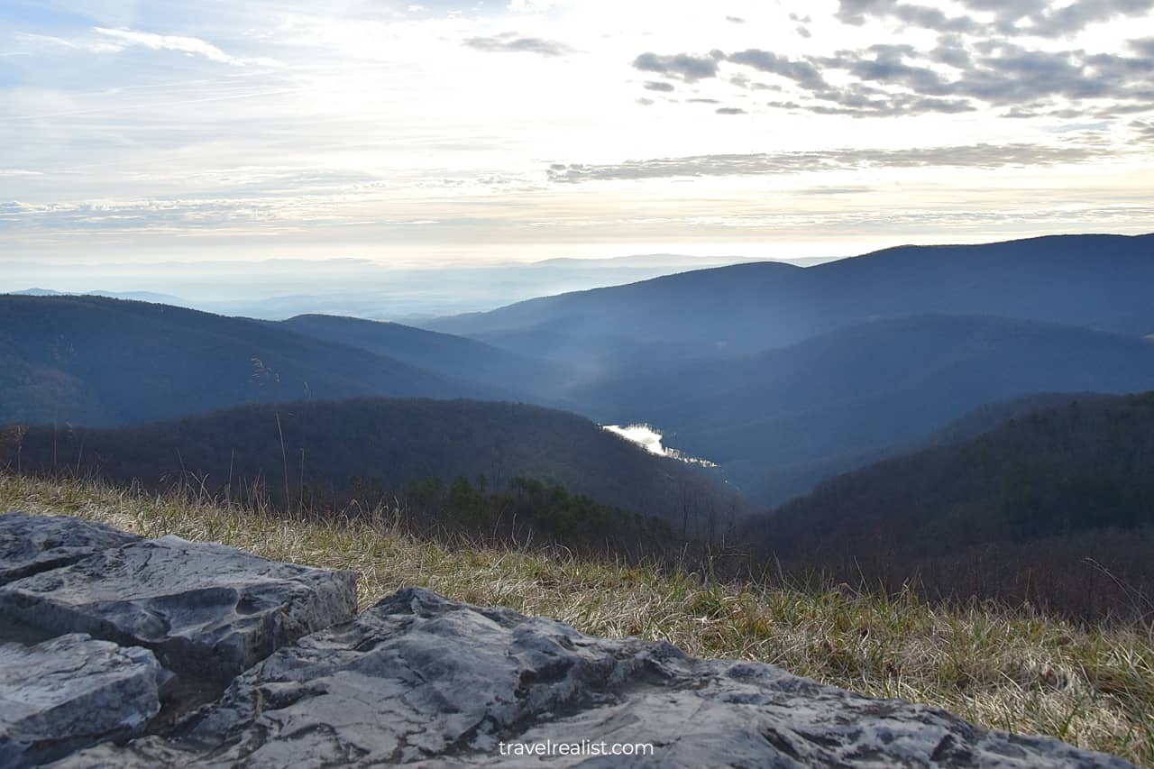 Charlottesville Reservoir view from Moormans River Overlook in Shenandoah National Park, Virginia, US