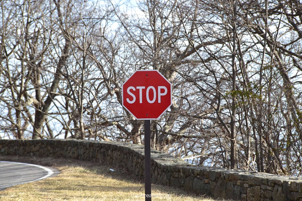Stop sign in Shenandoah National Park, Virginia, US