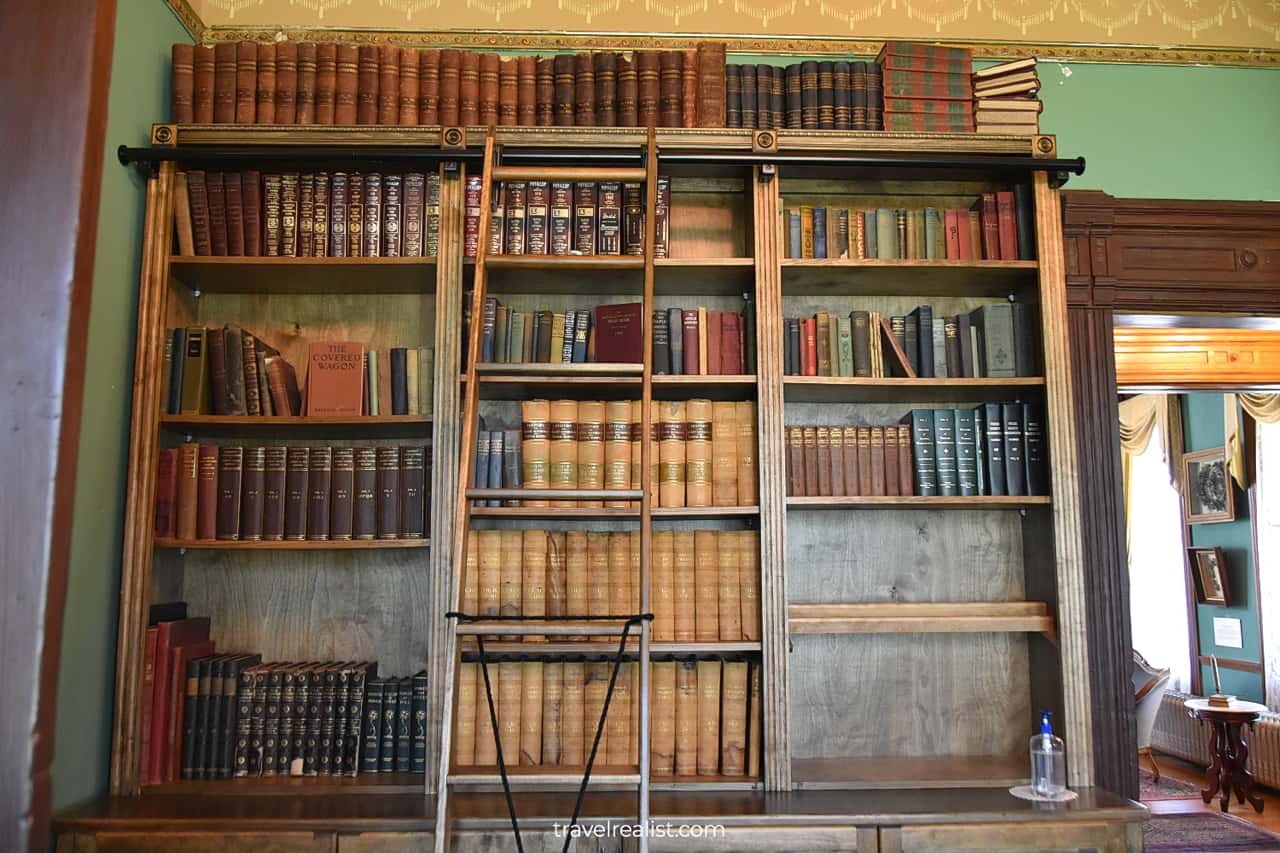 Library with books in Meeker Mansion in Puyallup, Washington, US