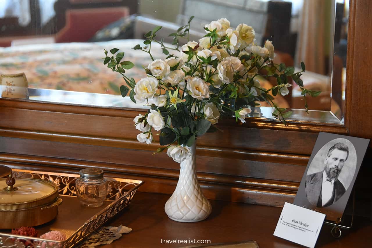 Flowers in Ezra Meeker Bedroom in Meeker Mansion in Puyallup, Washington, US