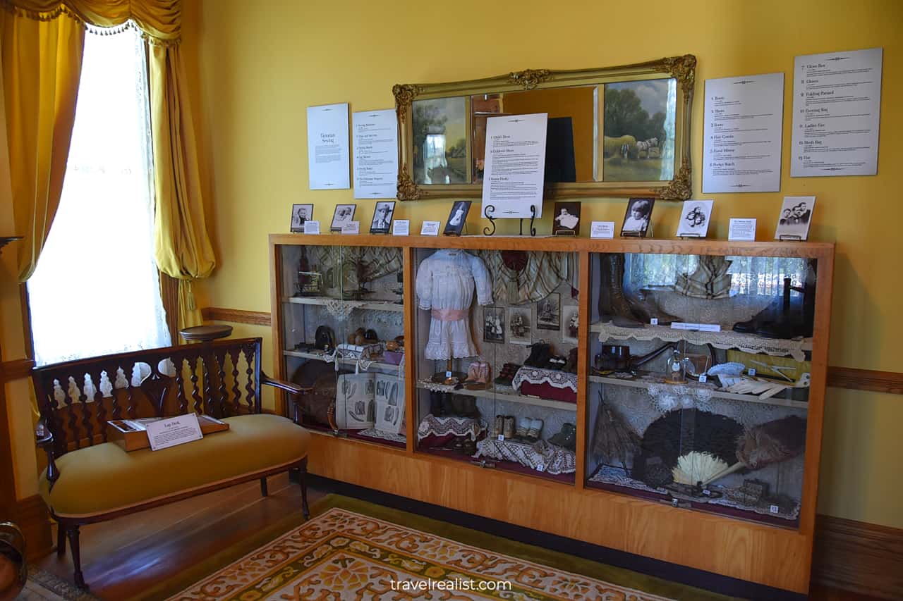 19th century dresses and shoes in Meeker Mansion in Puyallup, Washington, US