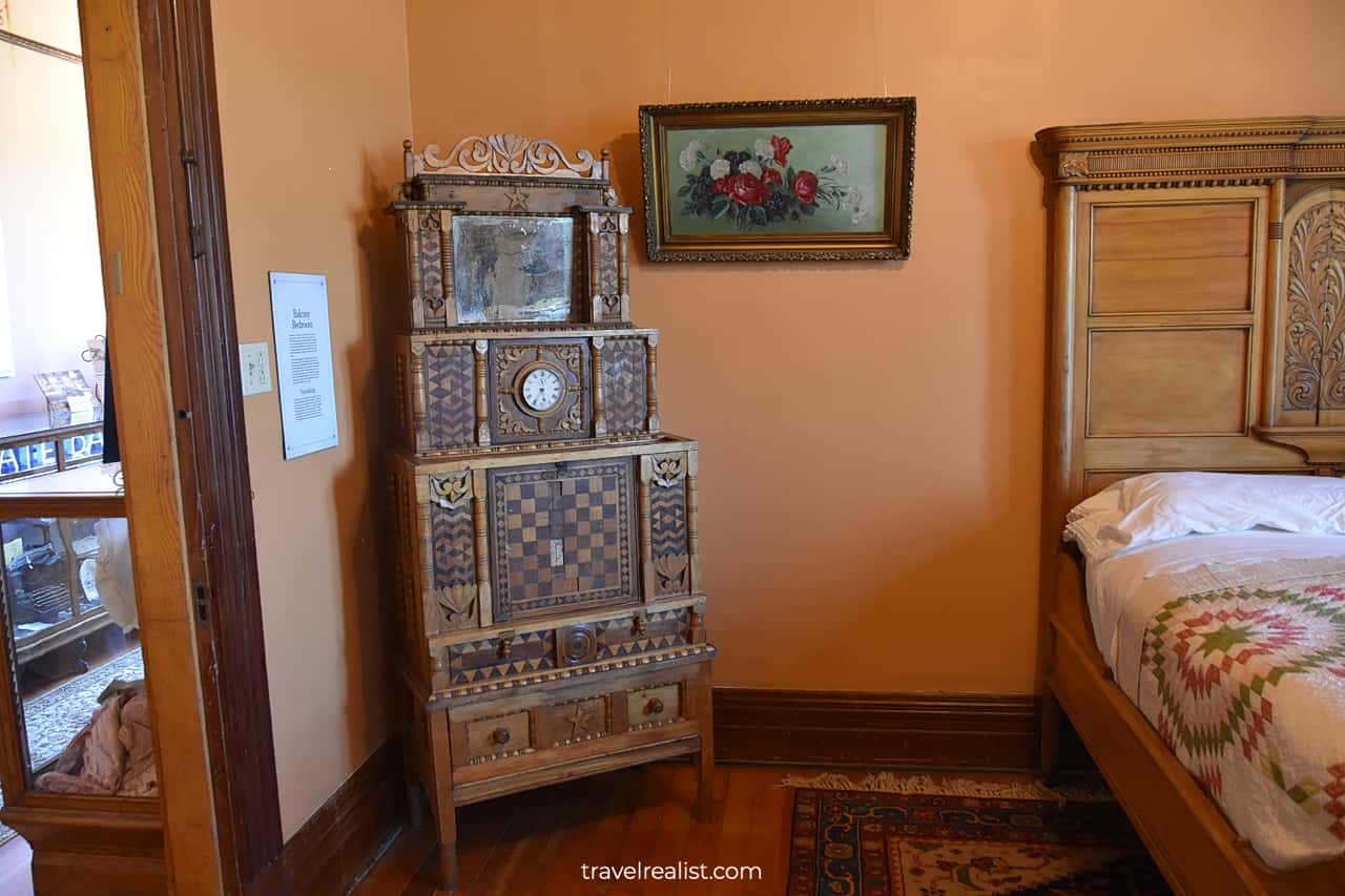 Chest of drawers in bedroom in Meeker Mansion in Puyallup, Washington, US