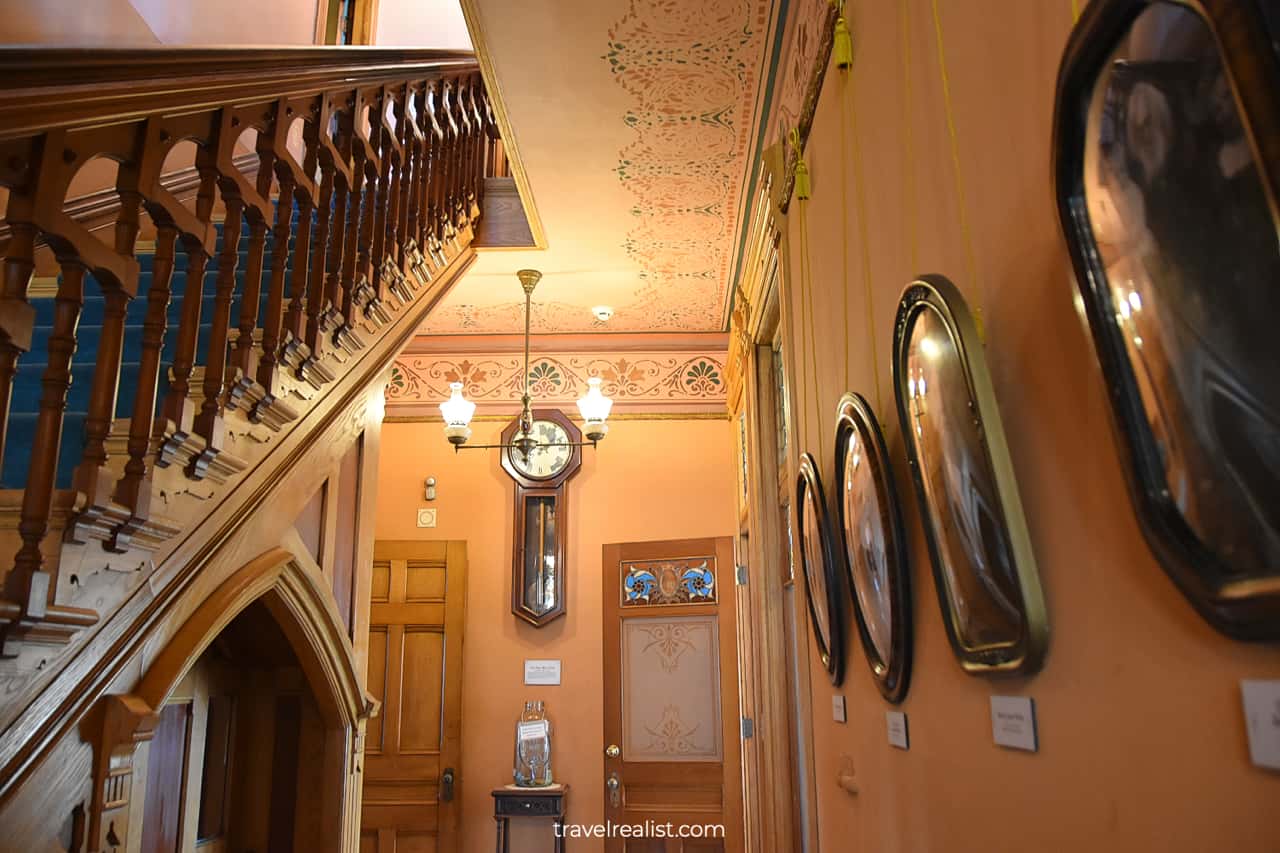 Grand Staircase and hallway in Meeker Mansion in Puyallup, Washington, US