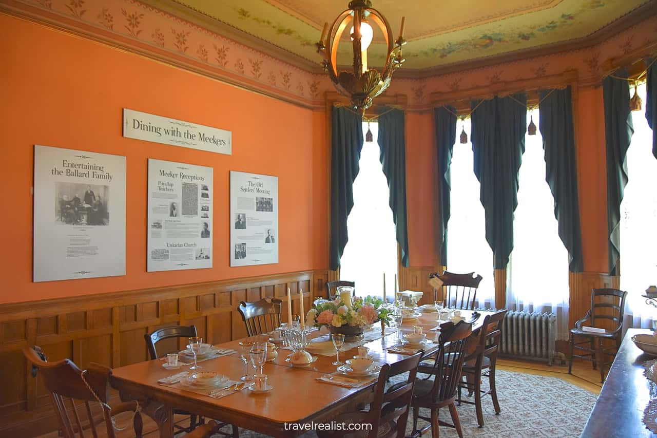 Dining room in Meeker Mansion in Puyallup, Washington, US