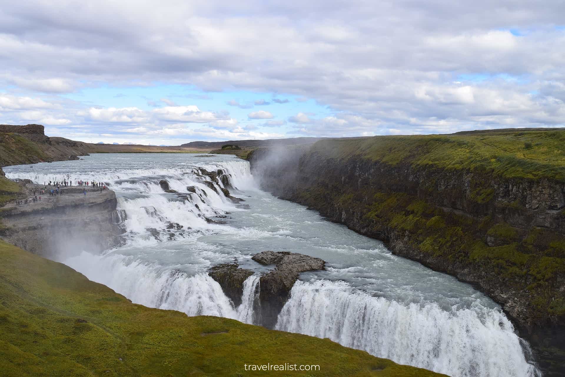 Gullfoss waterfall view from overlook on Golden Circle map in Iceland
