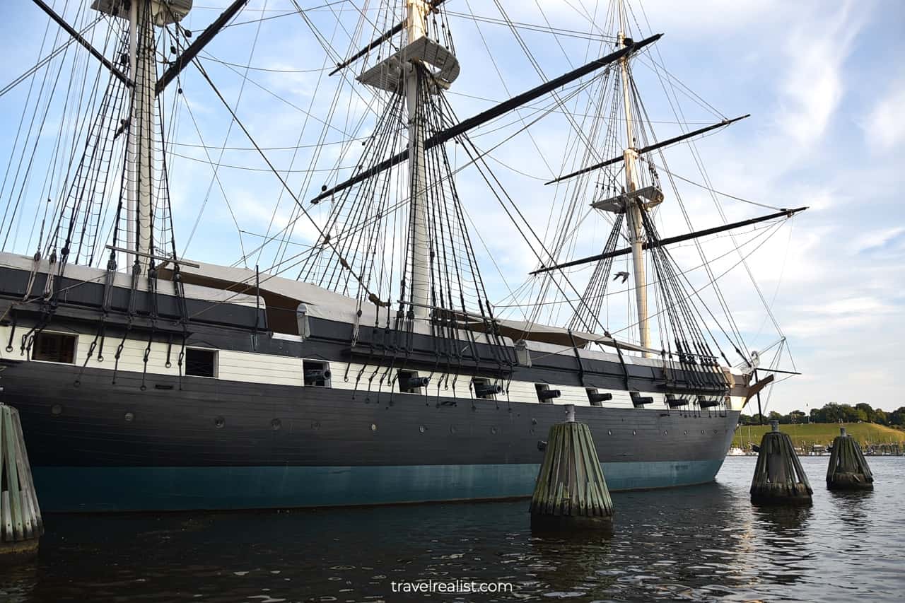 USS Constellation view in Baltimore Harbor in Maryland