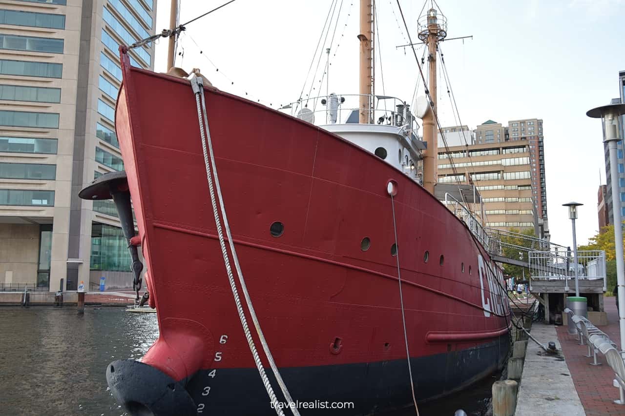 Port side of USCG Lightship Chesapeake in Baltimore Historic Ships in Maryland