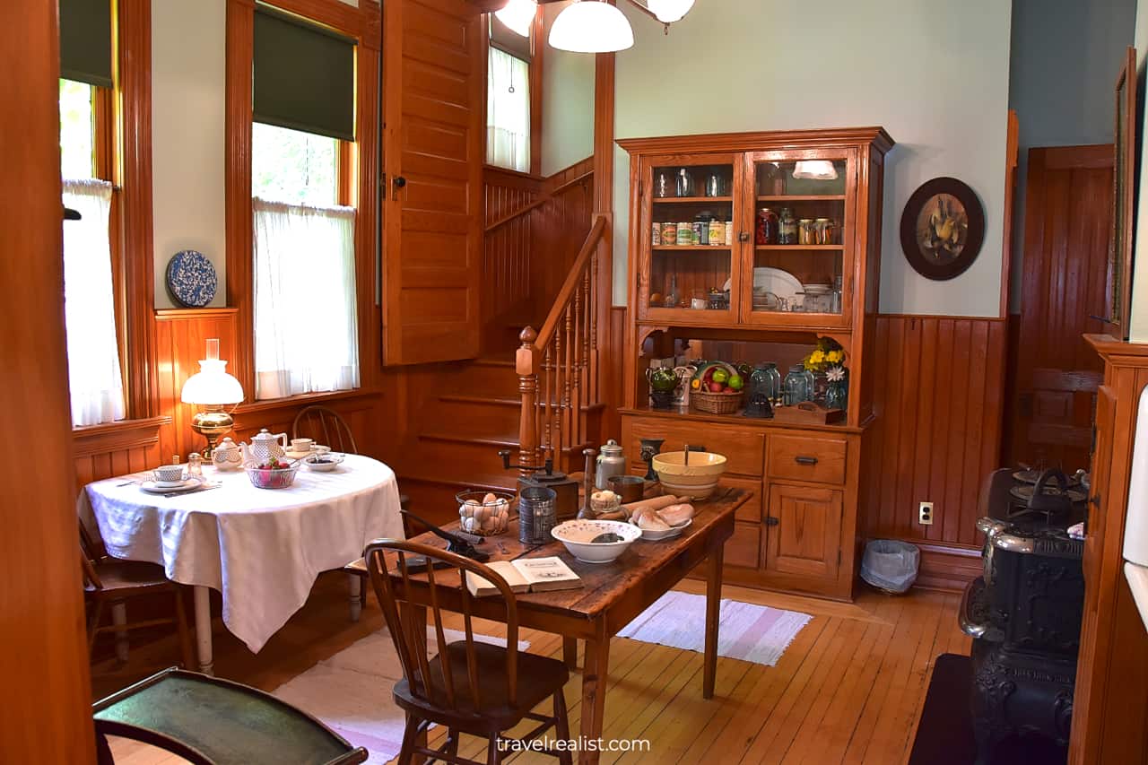 Kitchen and second staircase in Ernest Hemingway Birthplace Museum, Oak Park, Illinois, US