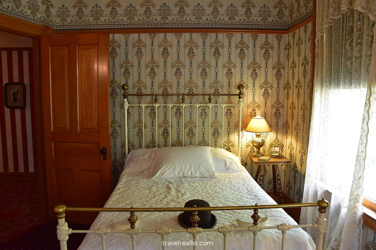 Bed in master bedroom of Ernest Hemingway Birthplace Museum in Oak Park, Illinois, US