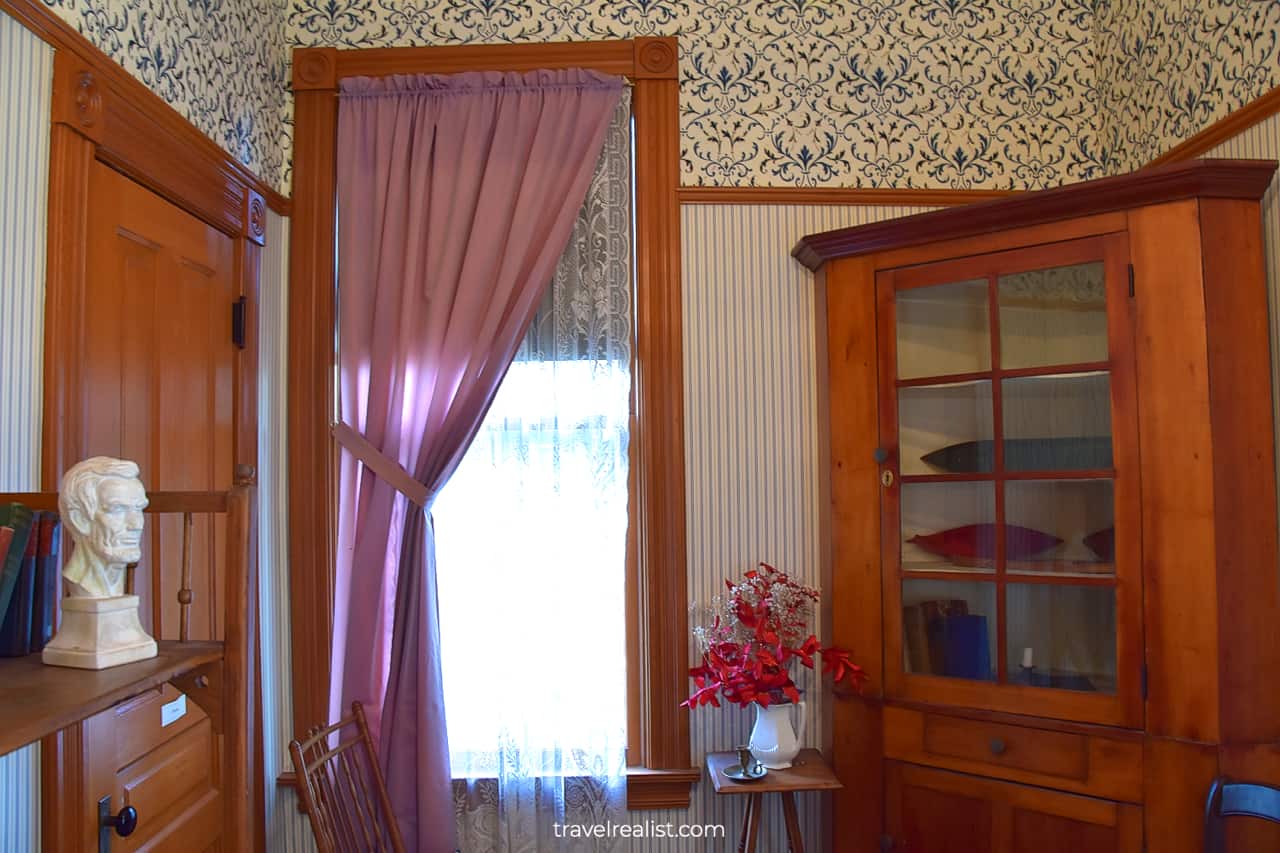 Display cabinet in Ernest Hemingway Birthplace Museum, Oak Park, Illinois, US