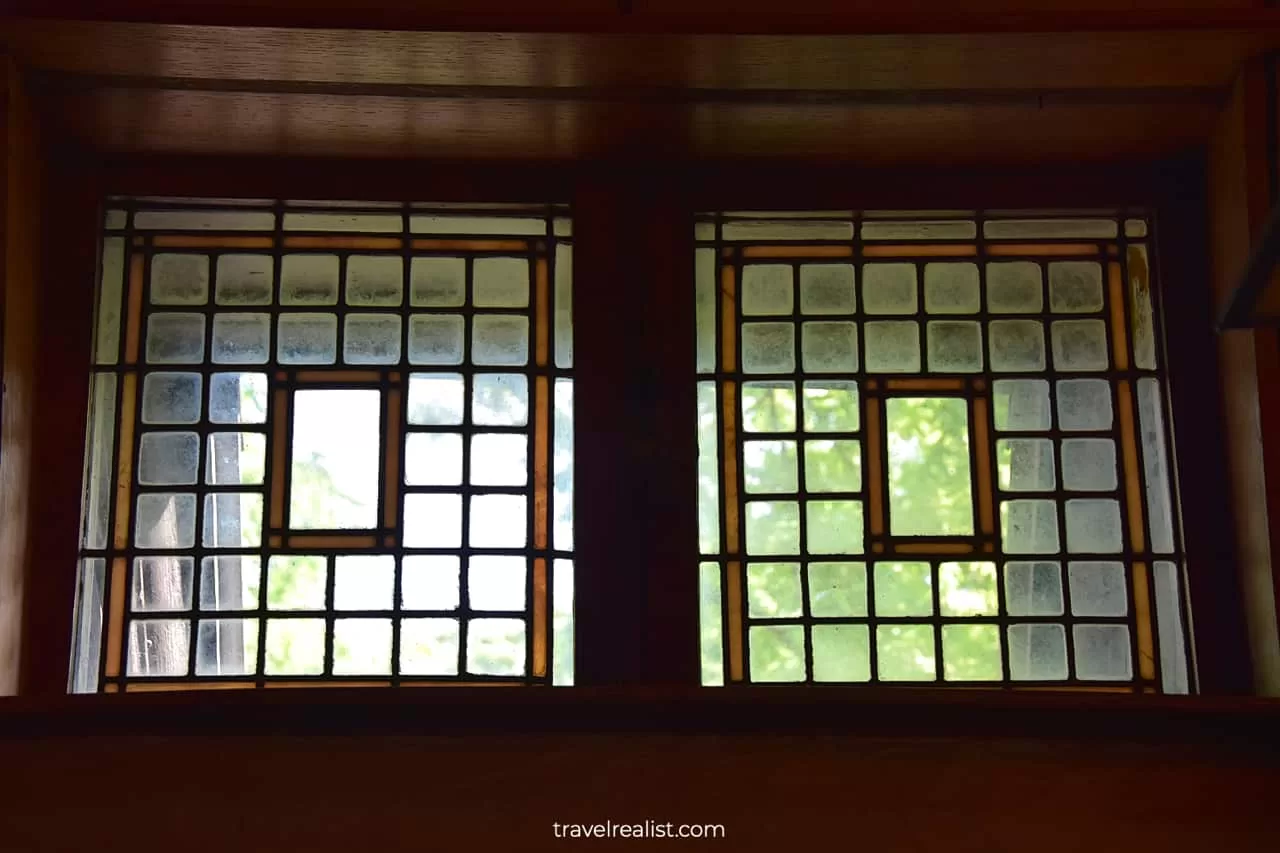 Stained glass panel in Frank Lloyd Wright Home & Studio in Oak Park, Illinois, US