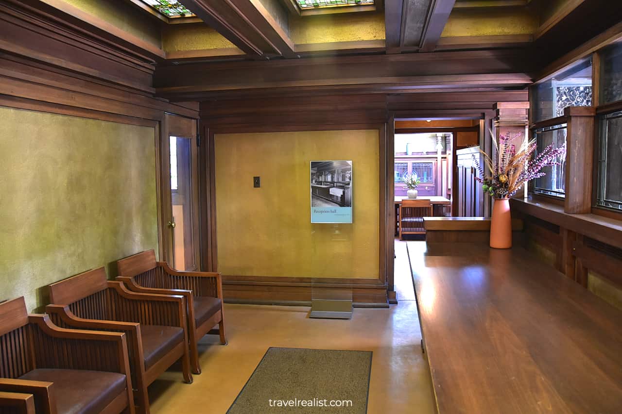 Reception room in Frank Lloyd Wright Home & Studio in Oak Park, Illinois, US