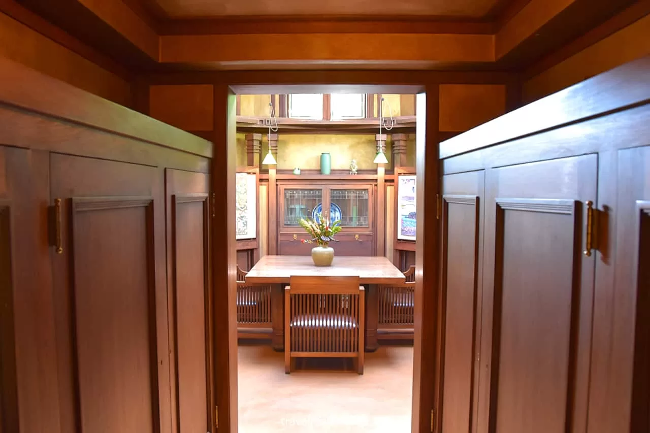 Hallway between Reception and Library in Frank Lloyd Wright Home & Studio in Oak Park, Illinois, US