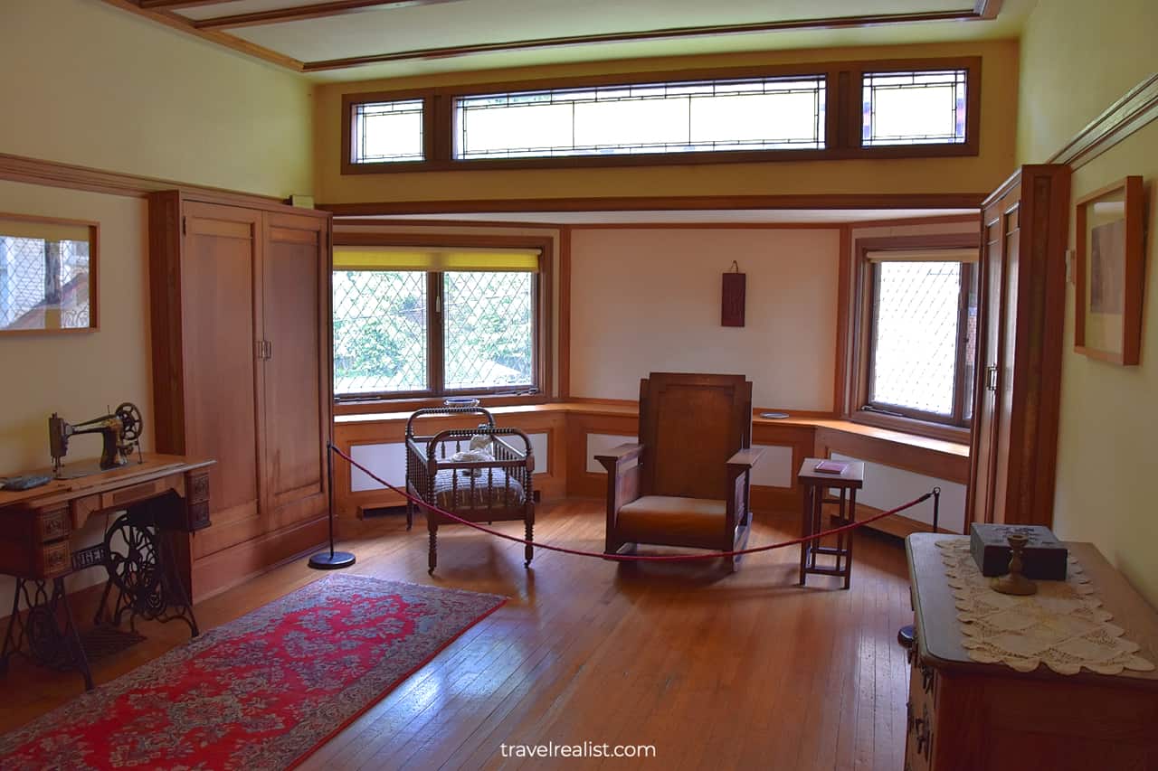 Second bedroom in Frank Lloyd Wright Home & Studio in Oak Park, Illinois, US