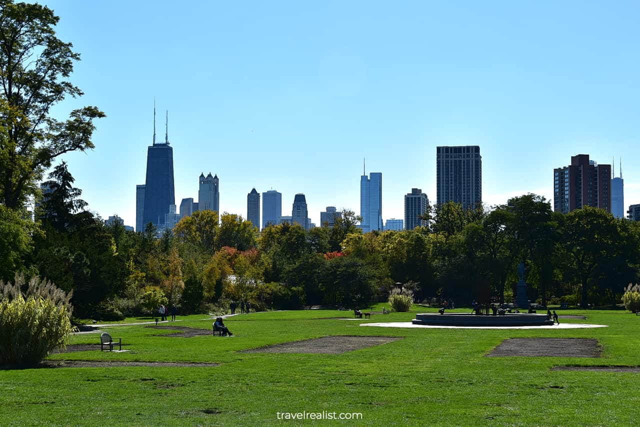 Chicago Skyline view from Lincoln Park in Chicago, Illinois, US