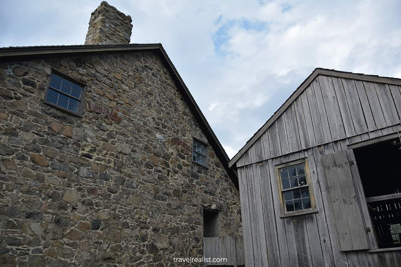 Sawmill, Coal House, and Gristmill in Waterloo Village Historic Site, New Jersey, US