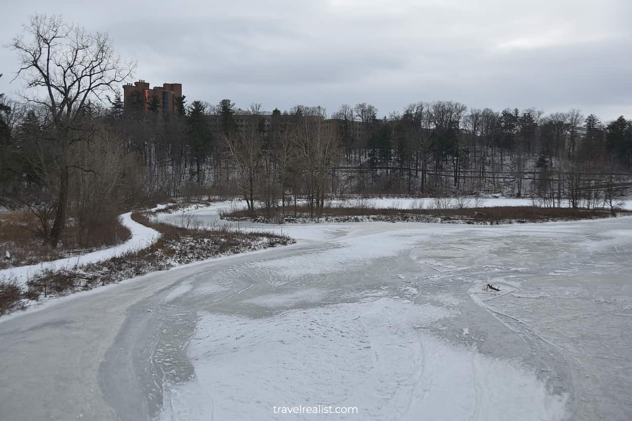 Werly Island on Beebe Lake in Ithaca, New York, US