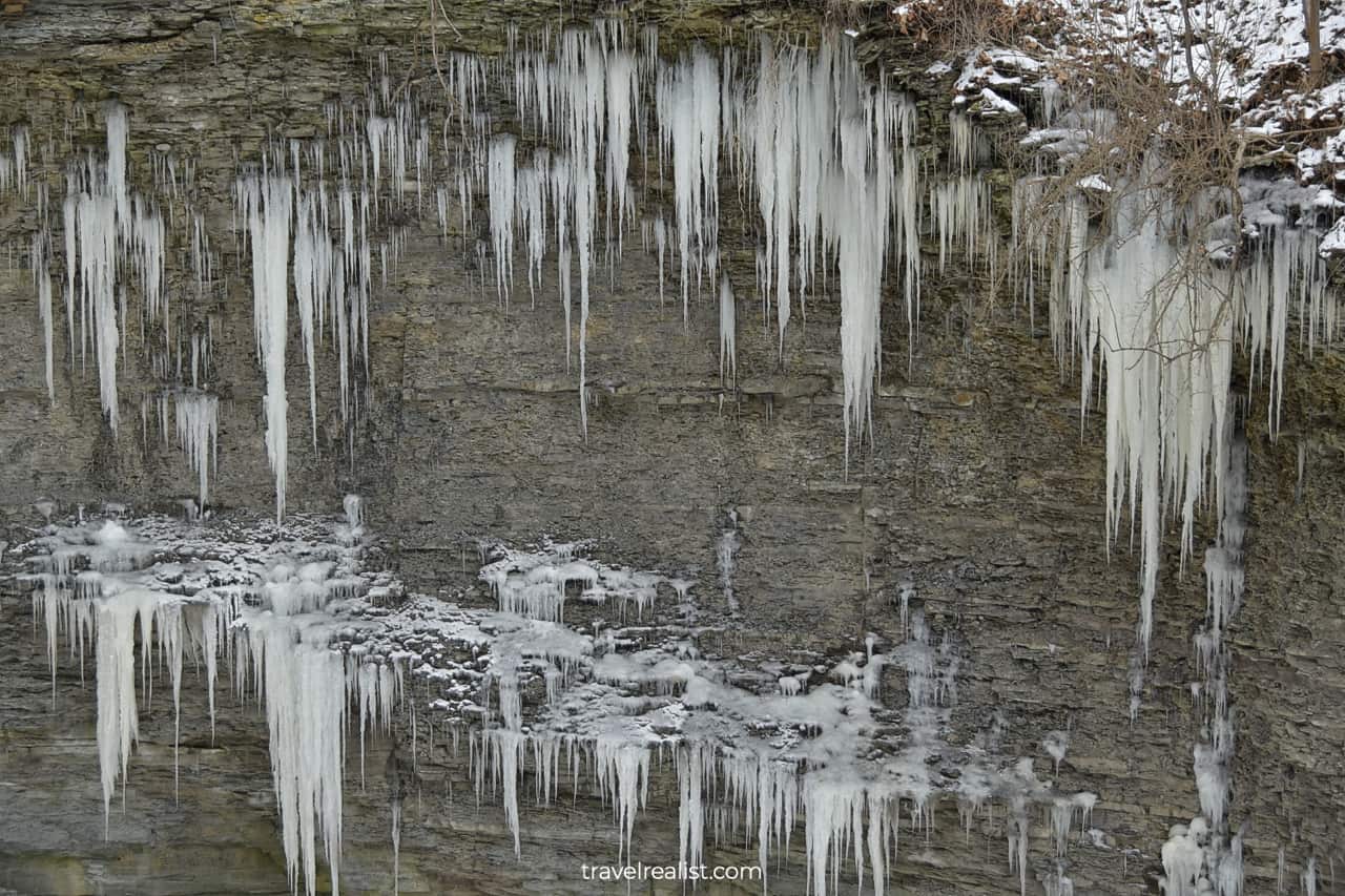 Icicles around Fall Creek in Ithaca, New York, US