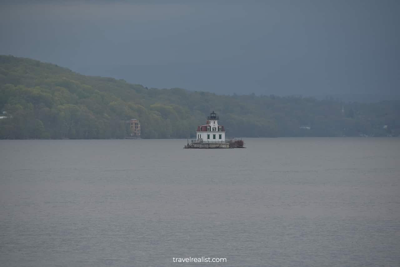 Esopus Meadows Lighthouse on Hudson River near Staatsburgh State Historic Site in New York, US