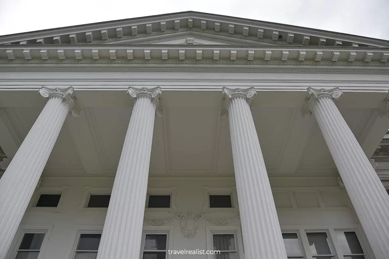 Portico of Mills Mansion in Staatsburgh State Historic Site, New York, US