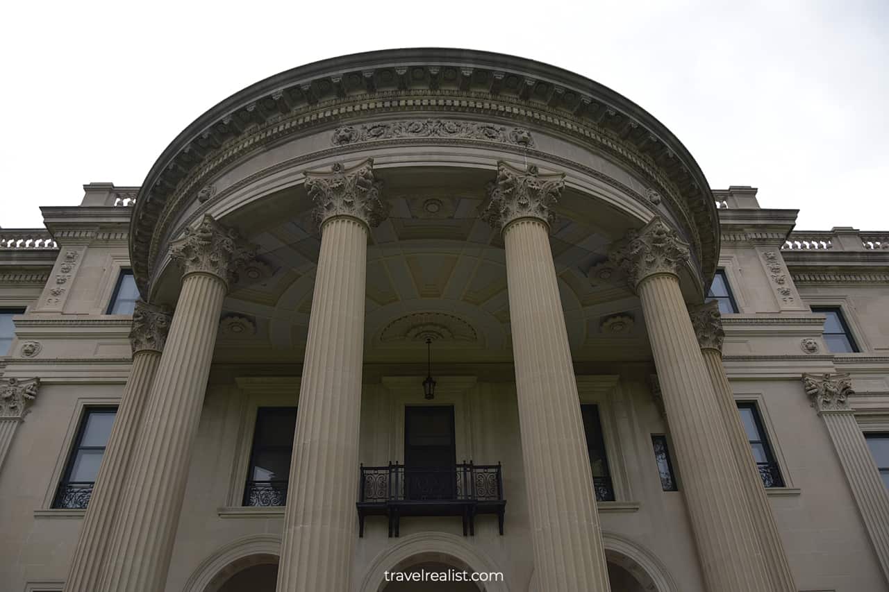 Portico and balcony in Vanderbilt Mansion National Historic Site, New York, US