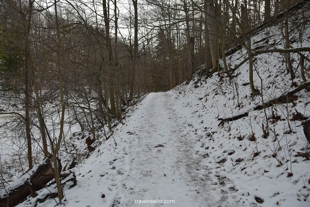Snow on Cataract Trail in Ball's Falls Conservation Area, Lincoln, Ontario, Canada