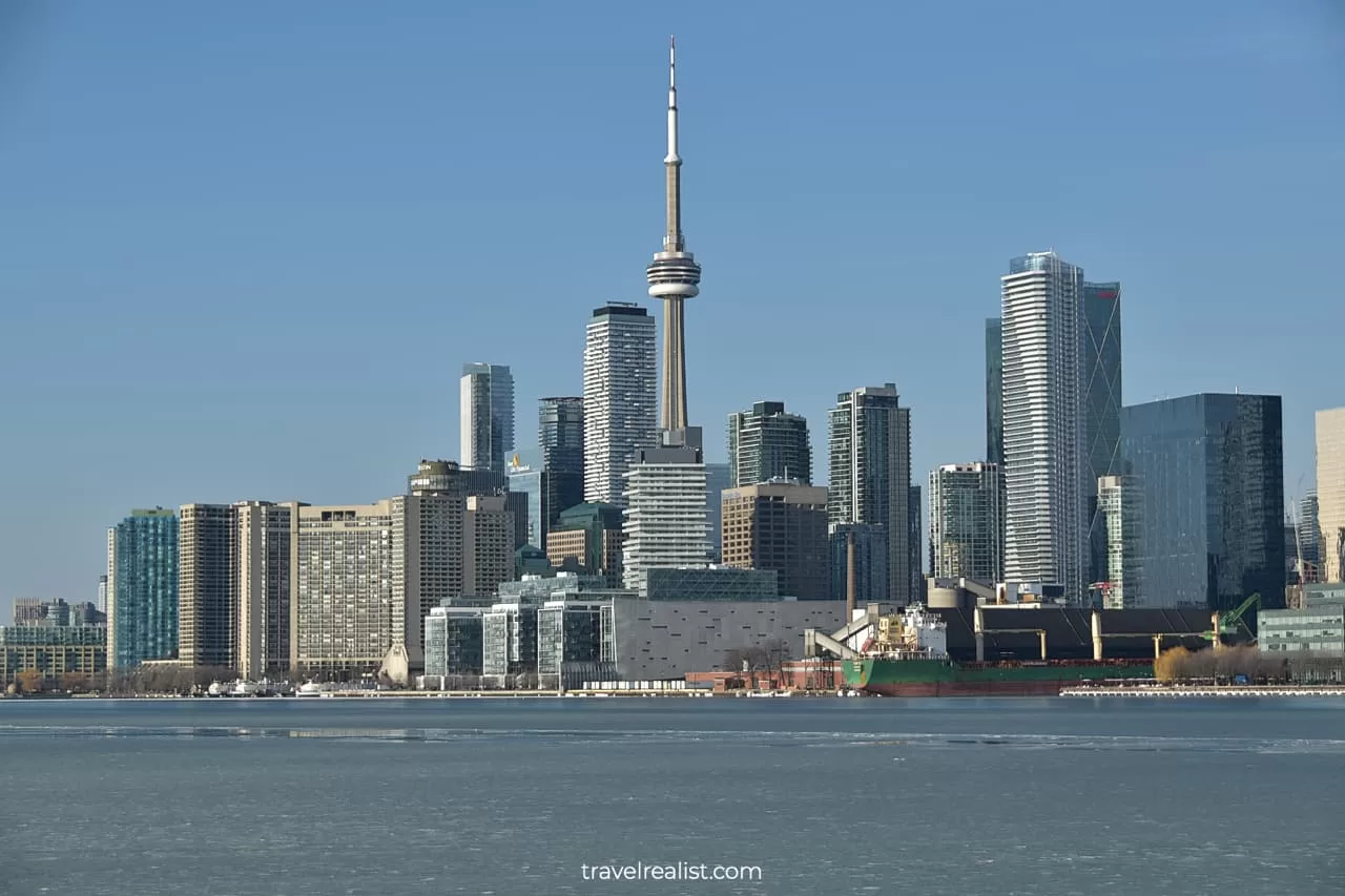 Toronto city skyline view from Polson Pier Skyline Viewpoint in Toronto, Ontario, Canada