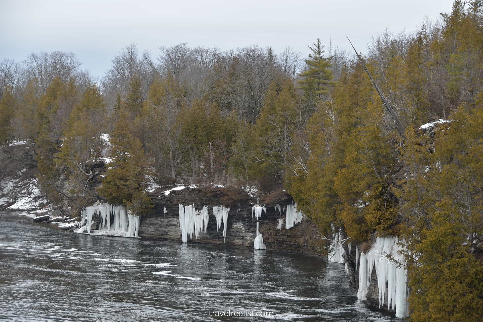 Ice on Trent River in Ferris Provincial Park in Ontario, Canada