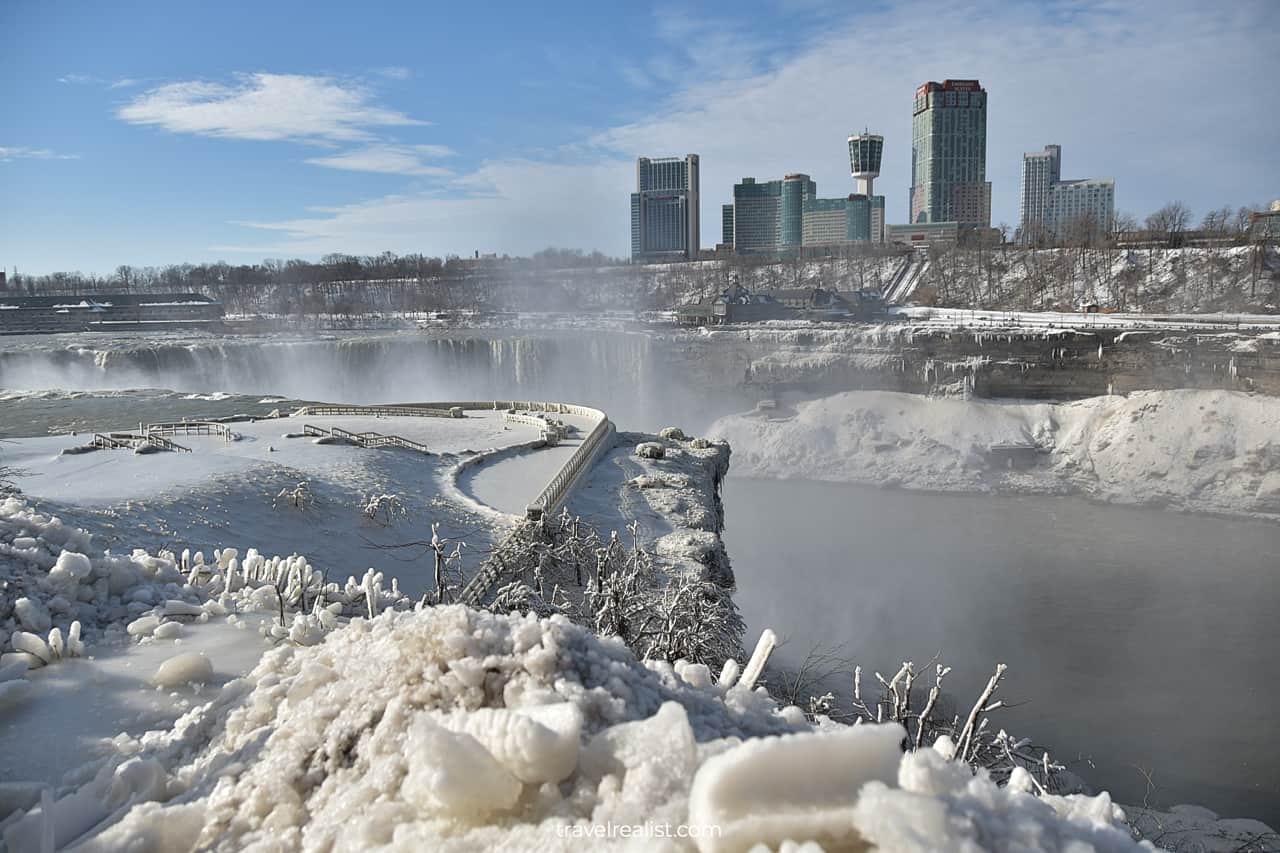 Snowy Terrapin Point in Niagara Falls State Park, New York, US