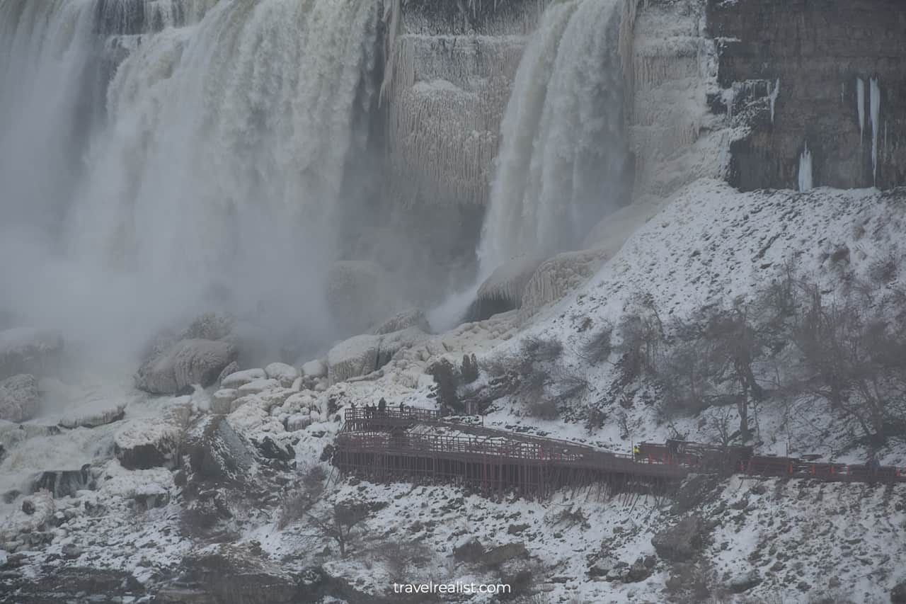 Winter views of Cave of the Winds from Niagara Falls, Ontario, Canada