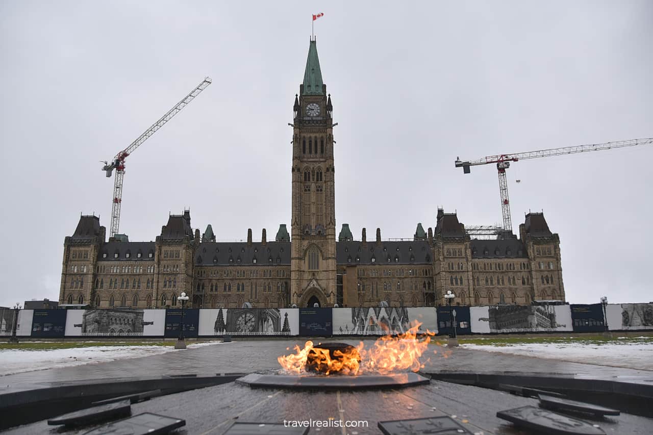 Centennial Flame in front of Parliament of Canada building in Ottawa, Ontario, Canada