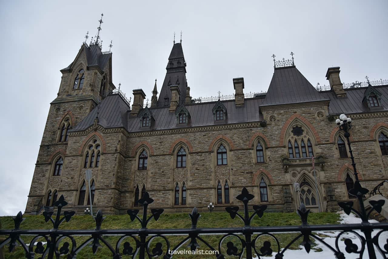 Forged fence and House of Commons in Ottawa, Ontario, Canada